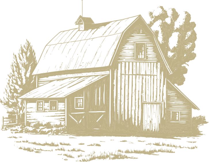 a black and yellow drawing of a barn
