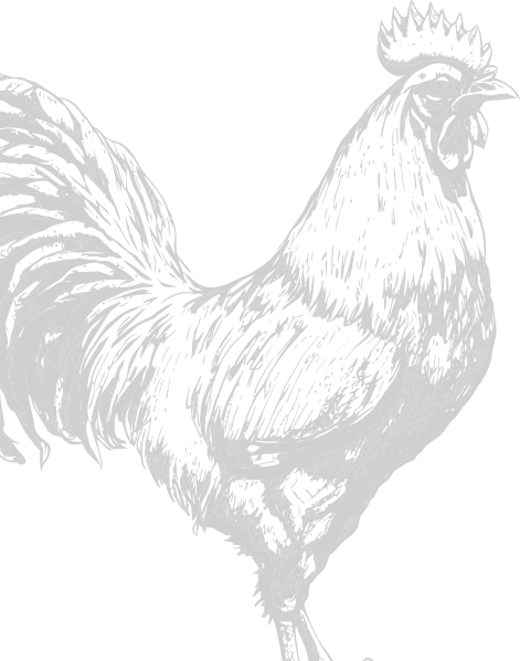 a black and white drawing of a rooster