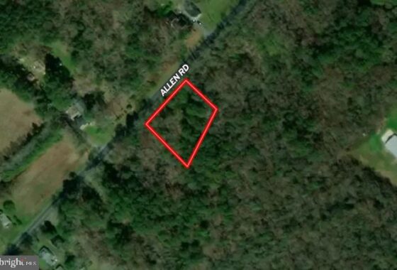 an aerial view of a wooded area with a red square in the middle